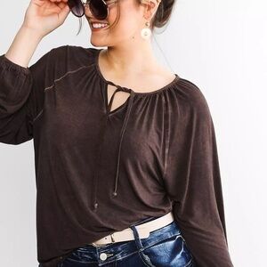 NWT White Crow Long Sleeve Luna Sleek Jersey Top, Brown Espresso Medium Slinky‎